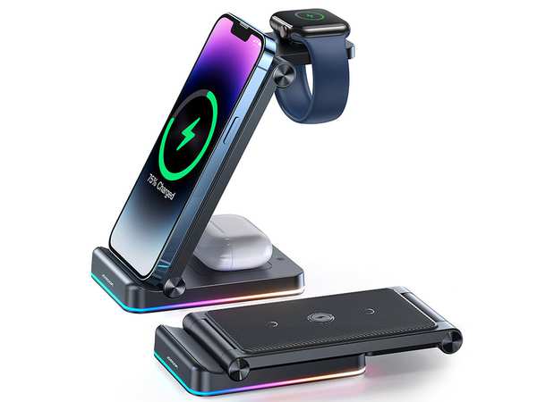 استد و شارژر وایرلس سه کاره جویروم Joyroom Triple wireless fast charger suitable iPhones JR-WQN01