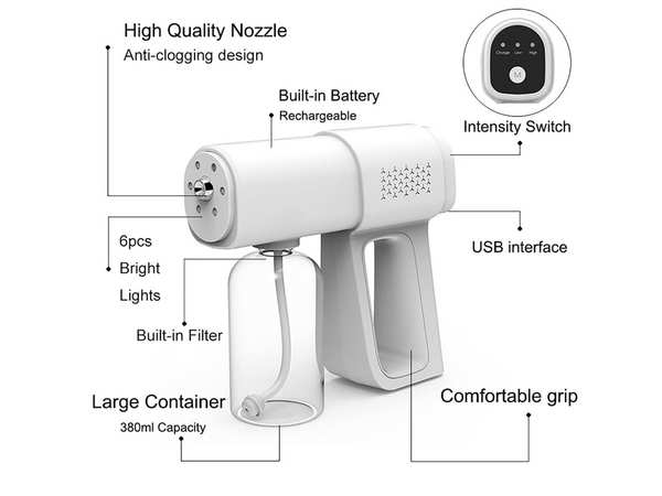 بهداشت و سلامت عمومی اسپری تفنگی ضد عفونی کننده K5 mini nano spray disinfection gun 380ml سفید برند متفرقه - تصویر 17