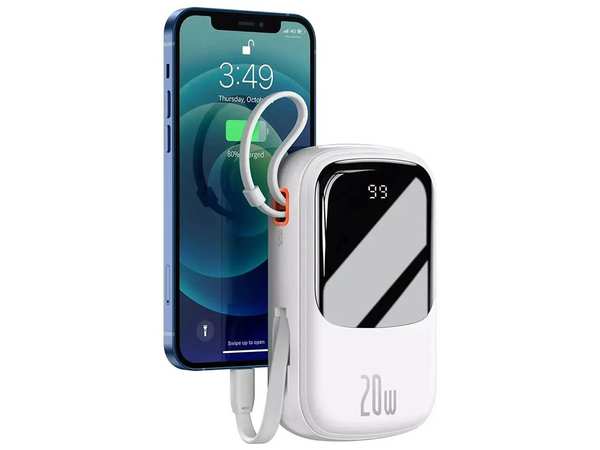 پاوربانک تایپ سی و یو اس بی 20 وات 20000 همراه با کابل لایتنینگ بیسوس BASEUS POWER BANK 20000MAH QPOW PRO PD 20W PPQD060201 - تصویر 2