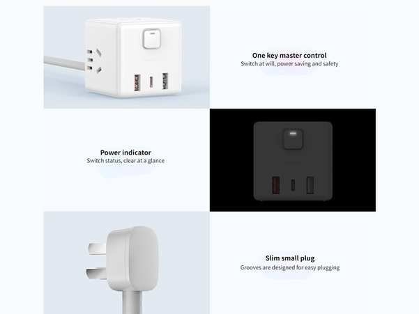 چند راهی مکعبی سه سوکت و دوه پورت یو اس بی و یک پورت تایپ سی شیائومی Xiaomi Rubik Cube Adapter Pro 33W Wired Fast Charge Version (2A1C) MJCXB3-04QM