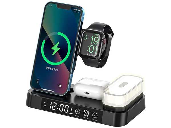 شارژر بی سیم، هولدر موبایل، چراغ خواب و ساعت زنگدار توآکلو Tuocalo 4 in 1 Wireless Charging Station A37