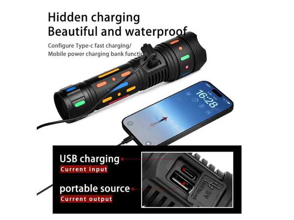 چراغ قوه شارژی فلورسنت زوم تلسکوپی 50 وات چند منظوره Multifunction Telescopic Zoom Fluorescent Light Absorber Flashlight G85 - تصویر 6