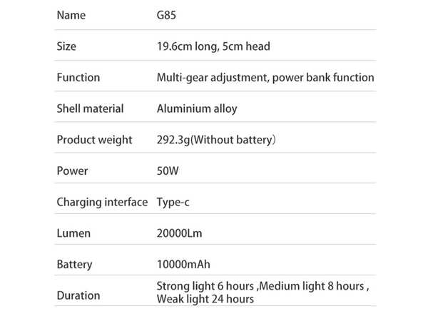 چراغ قوه شارژی فلورسنت زوم تلسکوپی 50 وات چند منظوره Multifunction Telescopic Zoom Fluorescent Light Absorber Flashlight G85 - تصویر 7