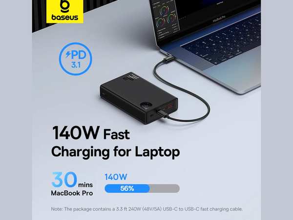 پاور بانک سوپر فست شارژ تایپ سی و یو اس بی 140 وات 24000 adaman بیسوس ppadm140 - تصویر 7