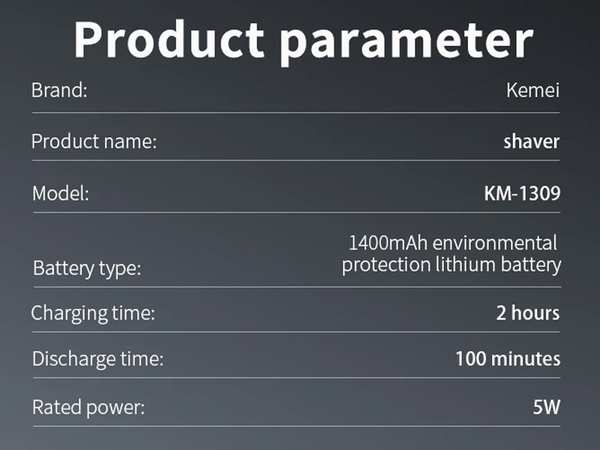 ریش تراش شارژی کمی Kemei Fast Speed Rechargeable Electric Shaver Km-1309 - تصویر 7