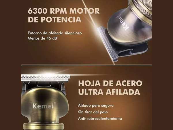 پک کامل ماشین اصلاح موی سر و بدن 6 در 1 کمی Kemei Rechargeable Hair Clipper Gold KM-1637 - تصویر 2