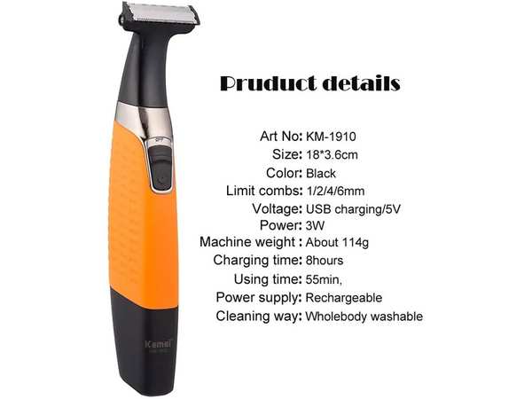 ریش تراش شارژی کمی Kemei KM-1910 Waterproof Electric Shaver USB Rechargeable - تصویر 5