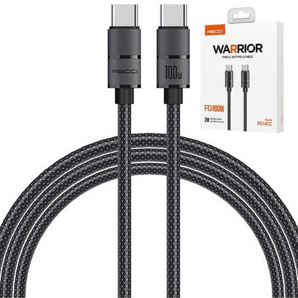 کابل فست شارژ تایپ سی به تایپ سی 100 وات دو متری رسی RS12CC