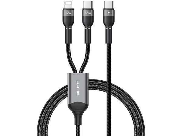 کابل شارژ سریع دو سر تایپ سی به لایتنینگ و تایپ سی 65 وات 1.2 متری رسی RTC-T16