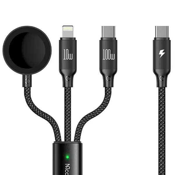 کابل فست شارژ چندکاره تایپ سی به تایپ سی، لایتنینگ و وایرلس 1.2 متری 100 وات مک دودو CA-494