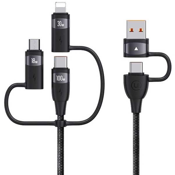 کابل شارژ سریع چند سر تایپ سی و یو اس بی به تایپ سی، لایتنینگ و میکرو 100 وات 2 متری یوسامز US-SJ646