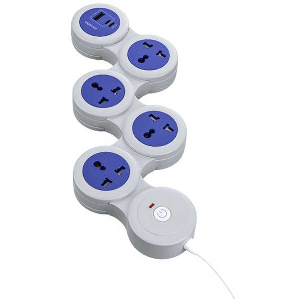 چندراهی و محافظ برق 2500 وات 1 یو اس بی، 2 تایپ سی 20 وات و 4 سوکت برق 1.8 متری پورودو PD-FWCH020-GY