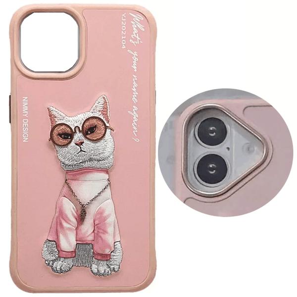 قاب محافظ گوشی آیفون 16 طرح گربه با زنجیر و عینک واقعی نیمی YJ202104