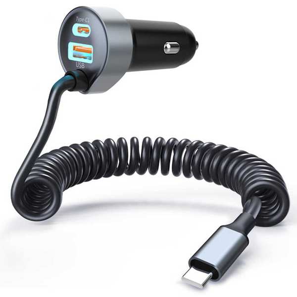 شارژر فندکی 65 وات دو پورت پرووان با کابل تایپ سی PCG27