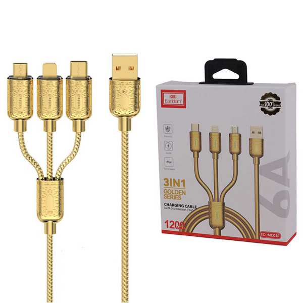 کابل فست شارژ سه سر یو اس بی به تایپ سی، لایتنینگ و میکرو یو اس بی 6 آمپر ارلدام IMC030