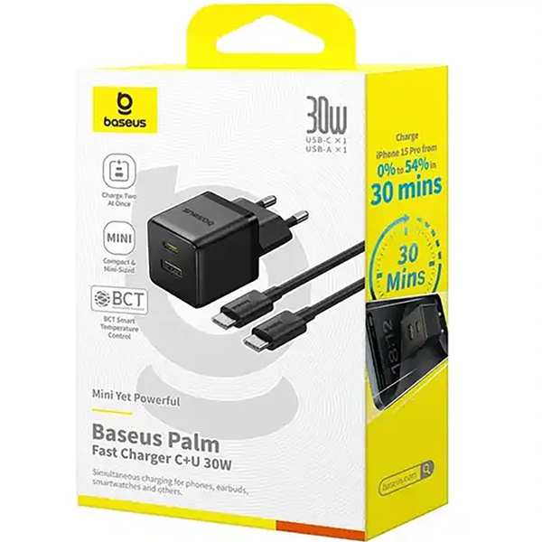 شارژر دیواری فست تایپسی و یو اس بی 30 وات بیسوس با کابل دو سر تایپ سی CCZC30UE - تصویر 16