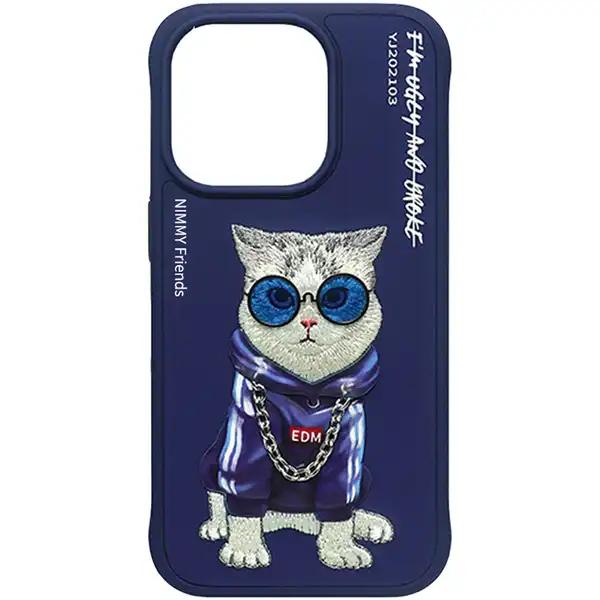 قاب محافظ گوشی آیفون 15 طرح گربه با زنجیر و عینک واقعی نیمی YJ202103