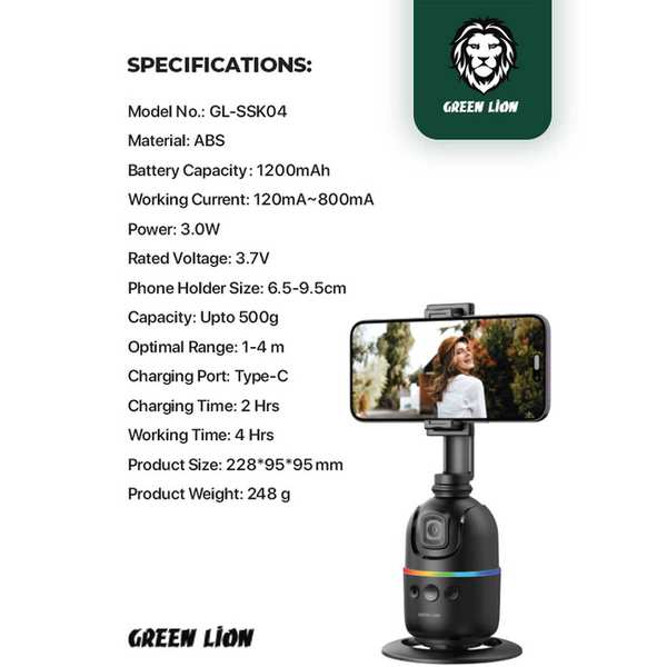 گیمبال ردیاب خودکار چهره 360 درجه گرین لاین GNAUTTRGLBK - تصویر 7