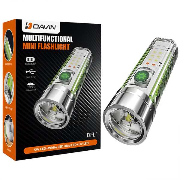 مینی چراغ قوه شارژی ضدآب با نور فرابنفش یووی داوین DFL1