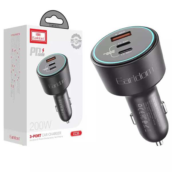 شارژر فندکی فست شارژ ماشین 100 وات Type-C و USB ارلدام ES-CC35