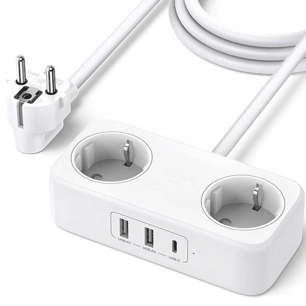 چندراهی برق دو سوکت و شارژر رومیزی یواسبی و تایپ سی 30 وات یوگرین CD280 50683