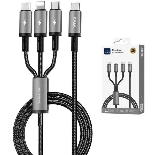 کابل شارژ چند سر تایپسی به تایپسی و لایتنینگ 60 وات 1.2 متری ویوو Wi-C060