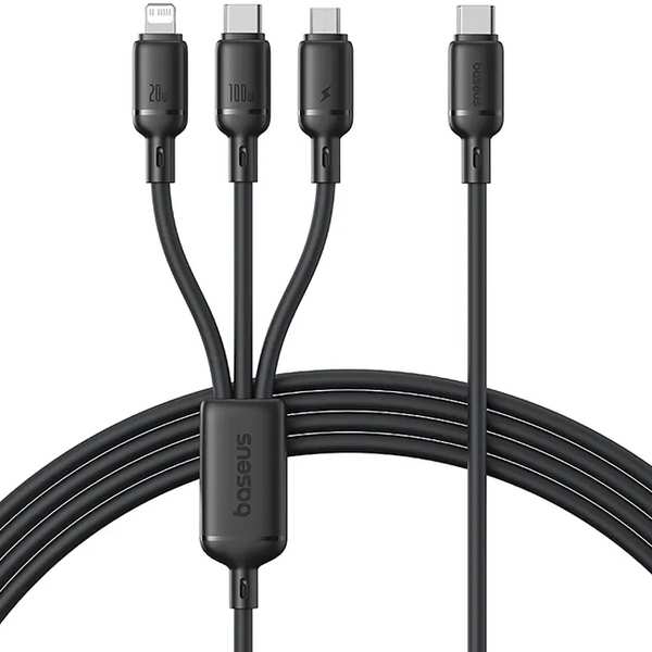 کابل شارژ چندکاره سه سر تایپ سی به تایپ سی، لایتنینگ و میکرو یو اس بی 100 وات 5 آمپر 1.5 متری بیسوس CB000166