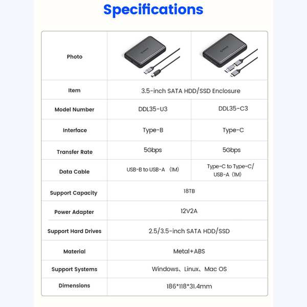 باکس هارد 2.5 اینچی و 3.5 اینچی USB 3.0 و تایپ سی به SATA اوریکو DDL35-C3 - تصویر 18