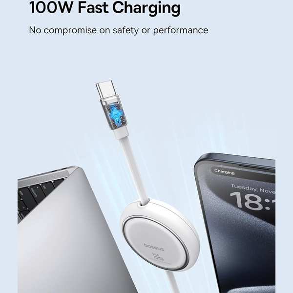 کابل شارژ دوسر تایپ سی جمعشونده 100 وات یک متری بیسوس P10364500111 CB000062 - تصویر 8