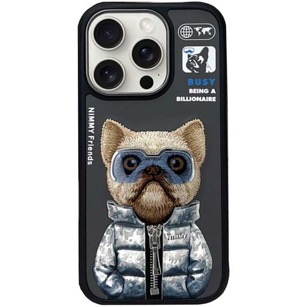 قاب محافظ گوشی آیفون 16 پرو طرح سگ عینکی با زیپ واقعی و استایل بینظیر نیمی Cool Cute