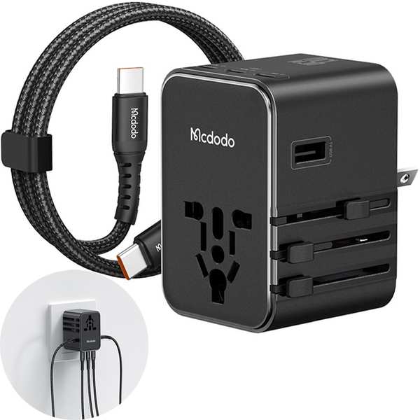 شارژر دیواری USB، تایپ سی 45 وات و تبدیل پریز 2500 وات مکدودو CP-3270 با کابل تایپ سی به تایپ سی