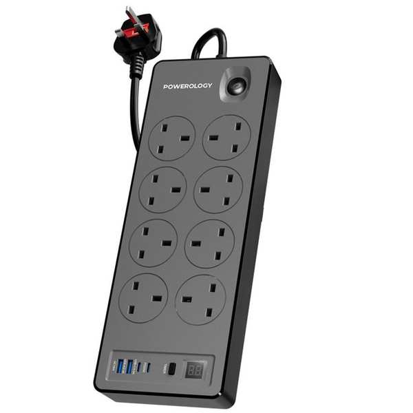 چند راهی برق 8 سوکت 2990 وات، دو USB و دو تایپ سی پاورولوژی PWCUQC047BK