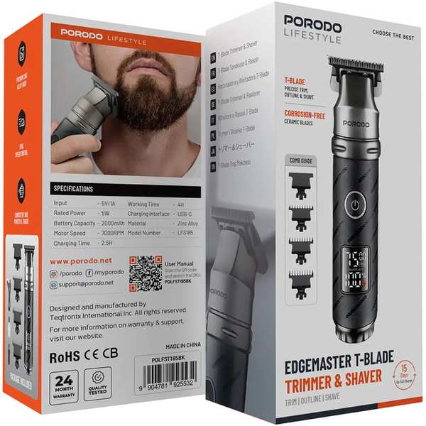 ریش تراش و ماشین اصلاح موی سر و بدن حرفهای شارژی پورودو Porodo PDLFST185BK - تصویر 6