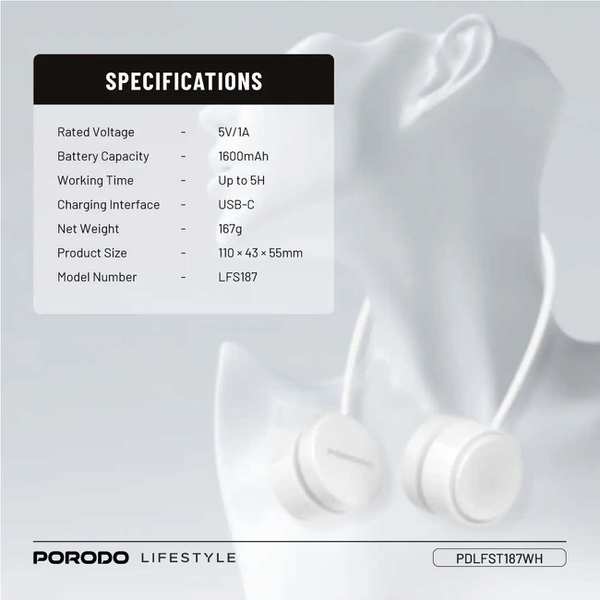 پنکه گردنی شارژی بدون پره و هولدر موبایل رومیزی پورودو Porodo PDLFST187WH - تصویر 7