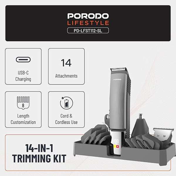 ست ریش تراش و ماشین اصلاح شارژی 14 کاره پورودو Porodo PD-LFST112-SL - تصویر 2