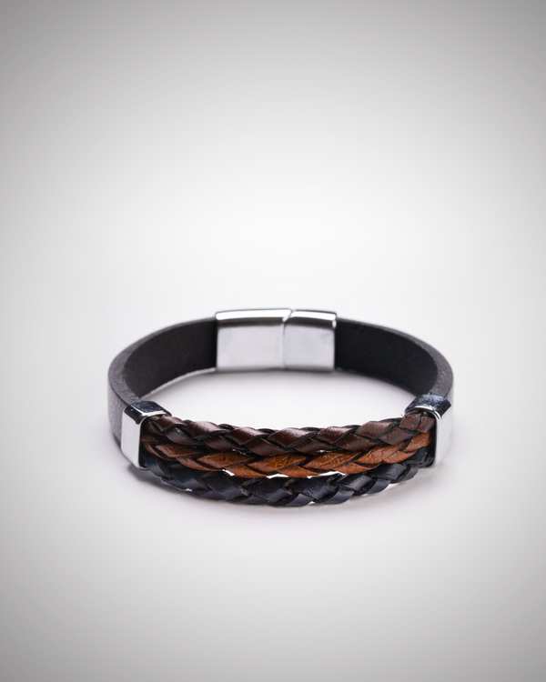 دستبند مردانه چرمی کروم 32