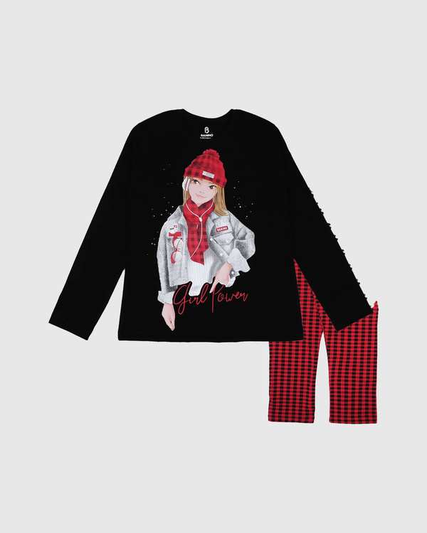 بلوز شلوار چهارخانه ریز girl power بانی نو