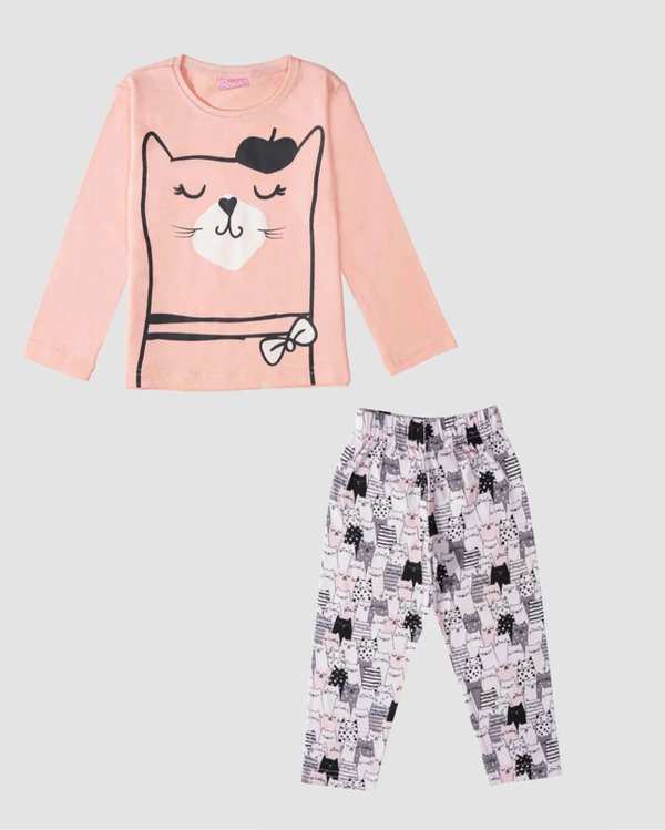 ست بلوز شلوار دخترانه طرح گربه خوابالو بانی نو