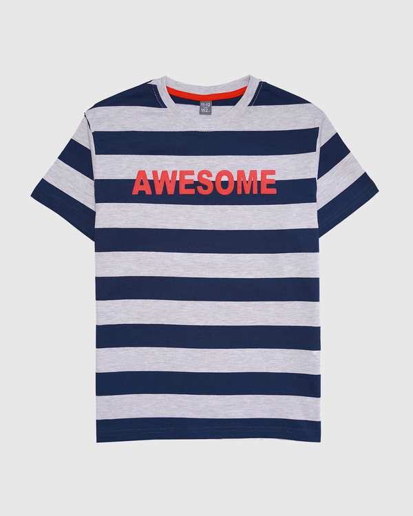تی شرت پسرانه یقه گرد مدل راه راه AWESOME بانی نو