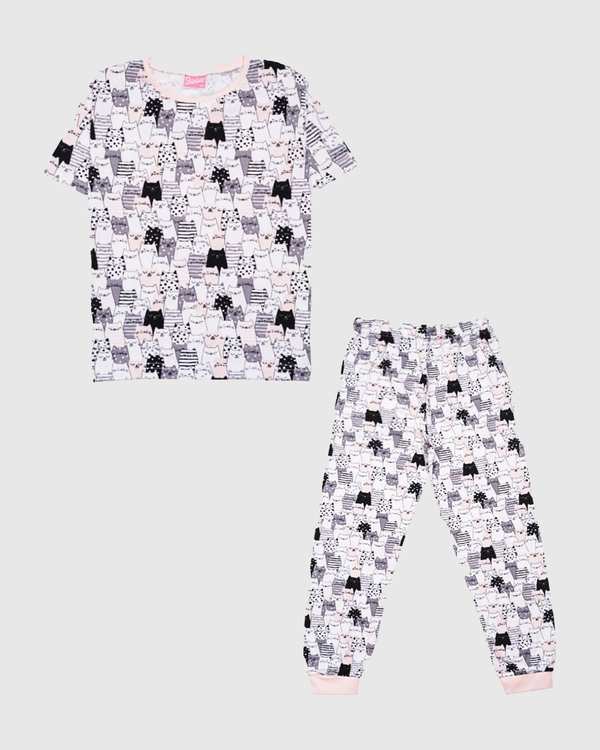 تی شرت شلوار دخترانه تمام چاپ طرح گربه بانی نو