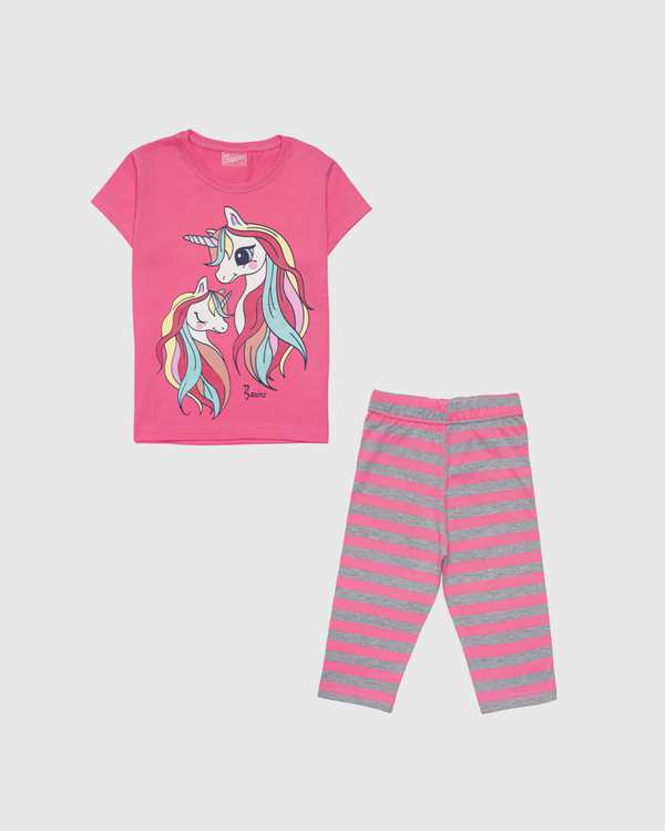 تیشرت شلوارک دخترانه مدل راه راه یونیکورن بانی نو