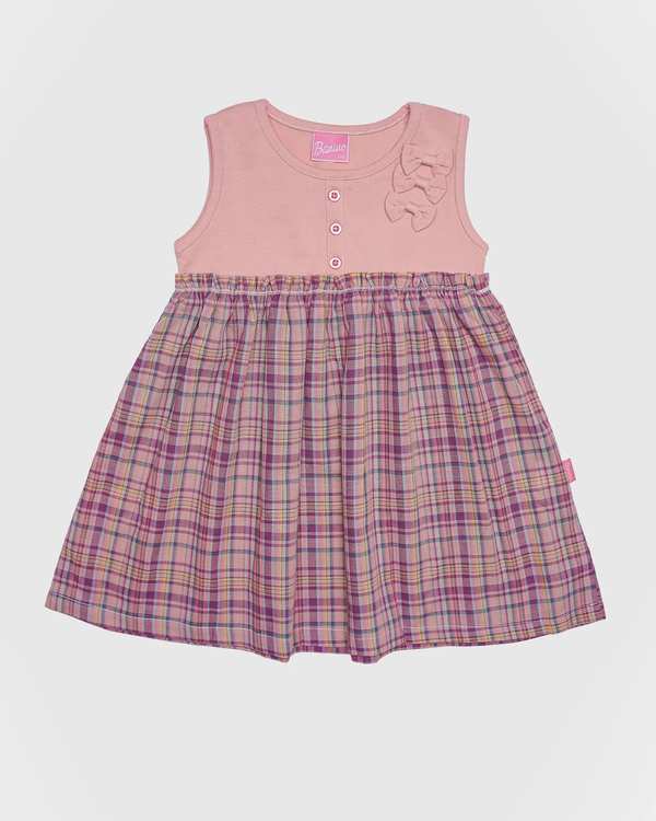 سارافون دخترانه طرح چهارخانه گلبهی بانی نو