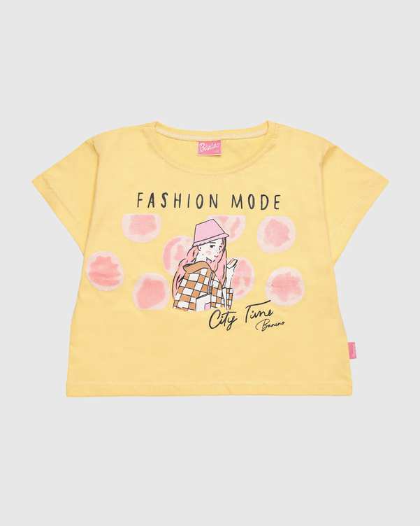 تی شرت دخترانه طرح FASHION MODE رنگ زرد بانی نو