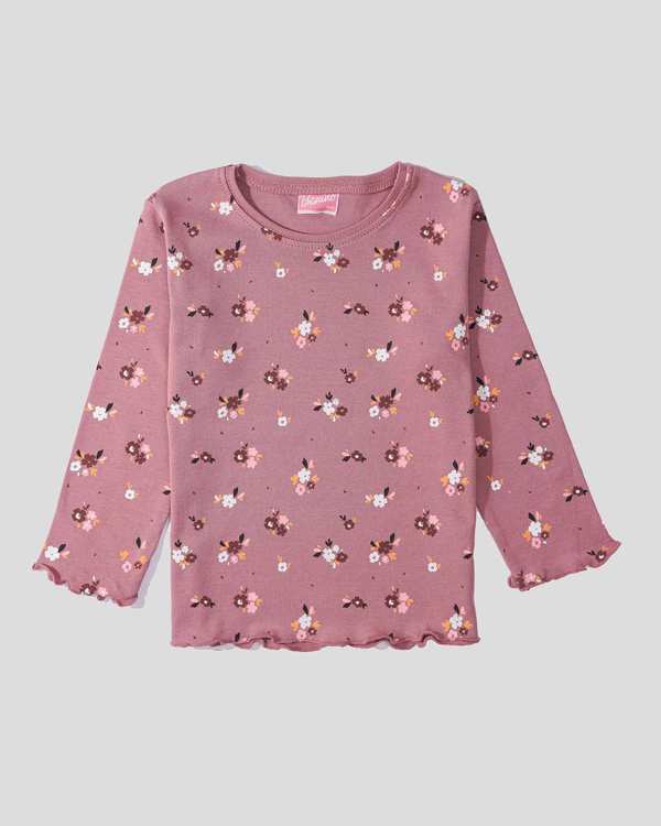 بلوز دخترانه تمام چاپ گل صورتی تیره بانی نو