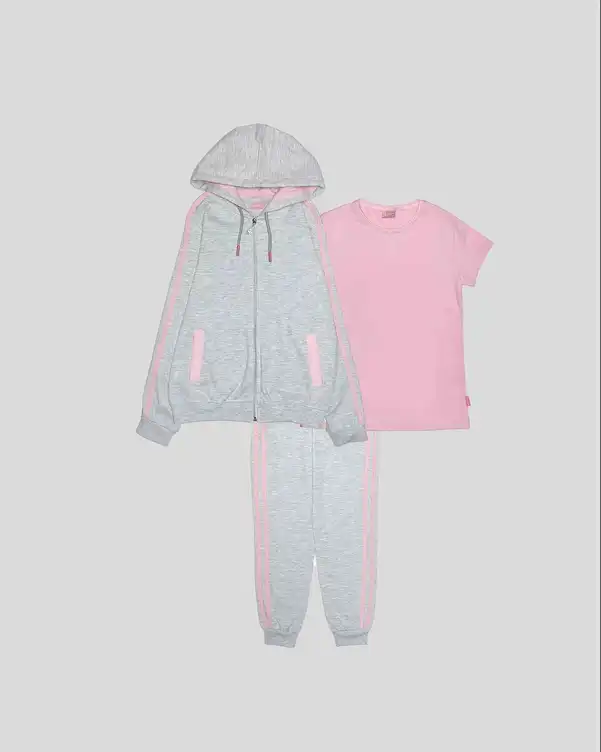 ست سه تکه دخترانه طرح adidas طوسی بانی نو
