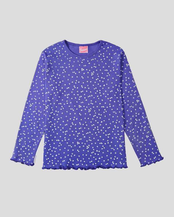 بلوز دخترانه طرح ریپ گل سفید رنگ بنفش بانی نو