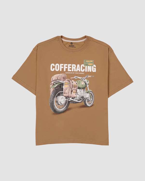 تی شرت پسرانه مدل CAFFERACING نخودی بانی نو
