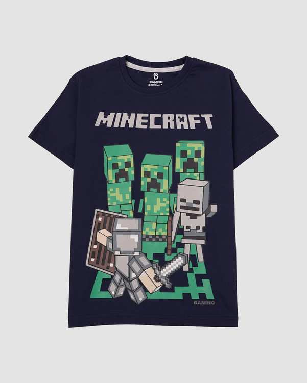 تی شرت پسرانه مدل MINECRAFT سرمه ای بانی نو