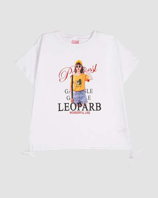تی شرت دخترانه مدل کراپ طرح LEOPARB بانی نو