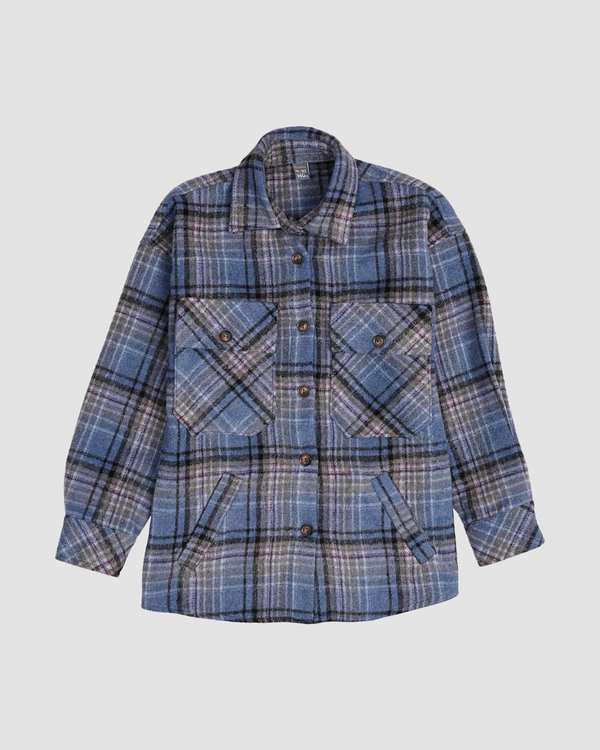 پیراهن شومیزه دخترانه مدل چهارخانه کوتاه آبی بانی نو